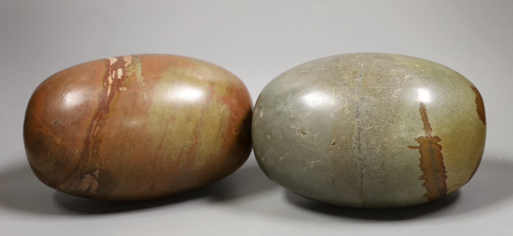 Three large polished jasper ovoid stones